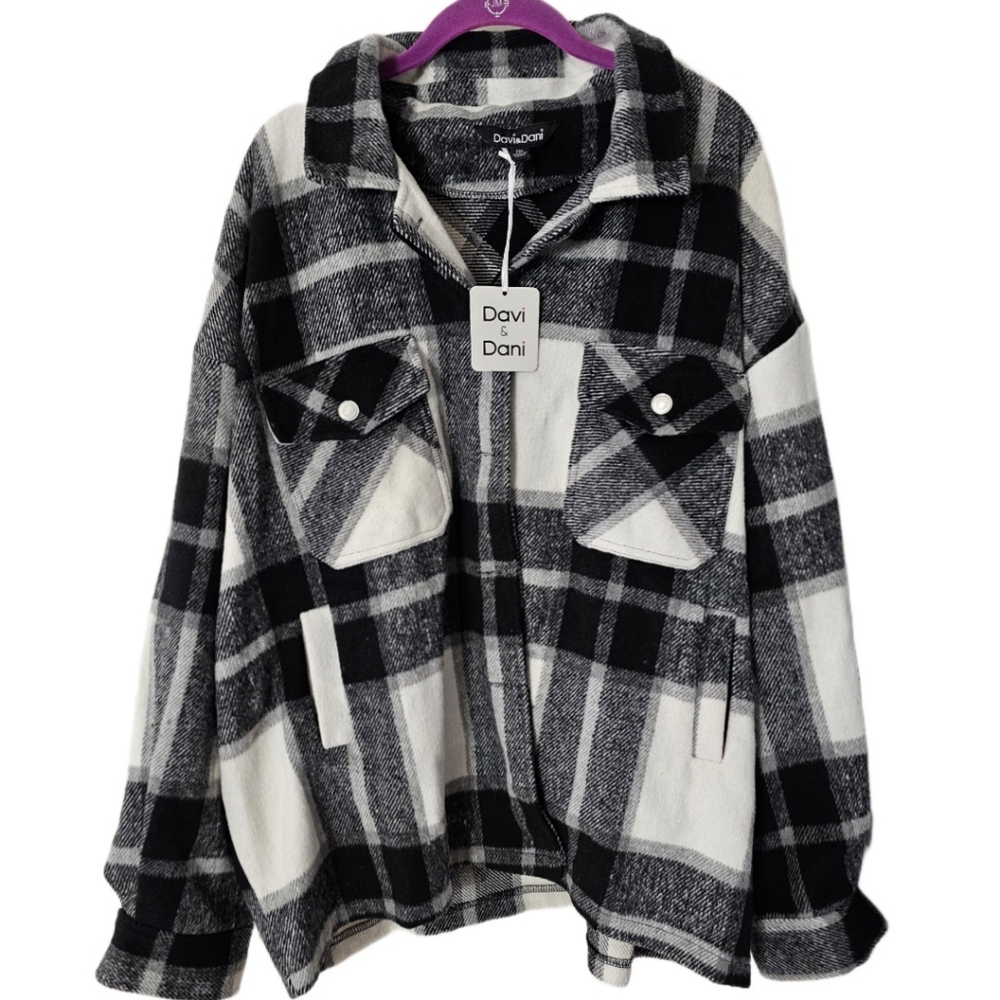 **SOLD** Black and White Plaid Shacket NWT - Picture 2 of 10